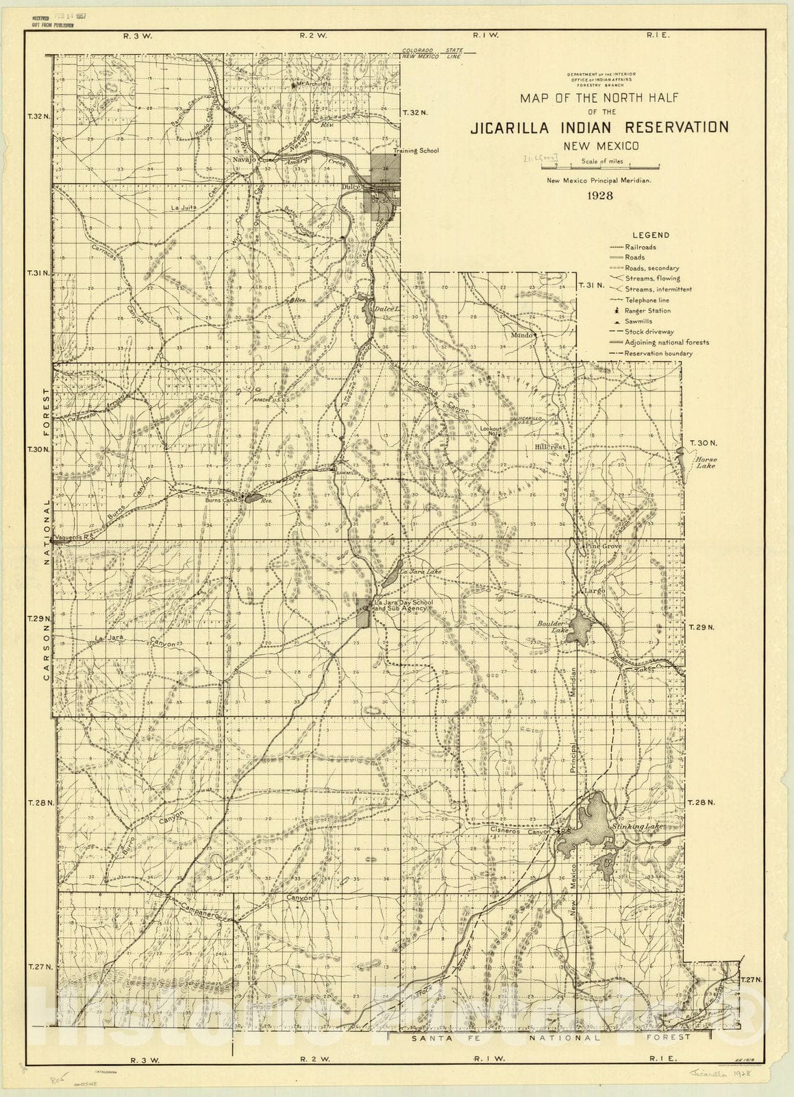 Map : New Mexico 1928, Map of the north half of the Jicarilla Indian Reservation, New Mexico , Antique Vintage Reproduction