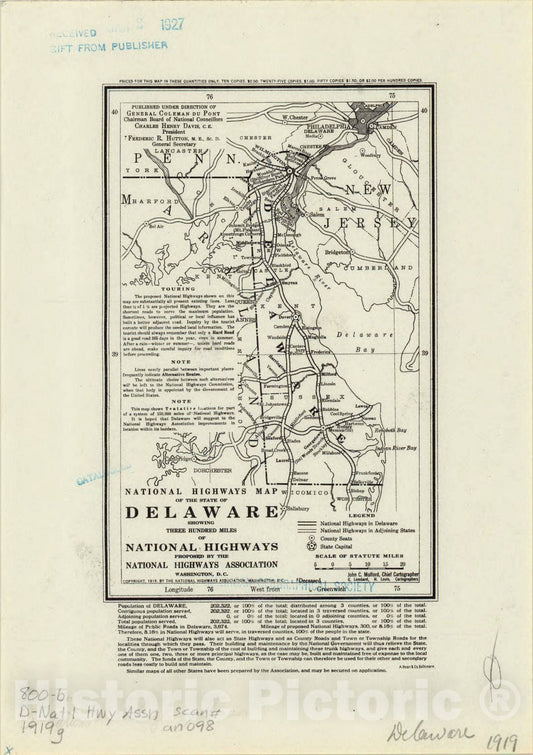Map : Delaware 1919, National highways map of the state of Delaware : showing three hundred miles of national highways