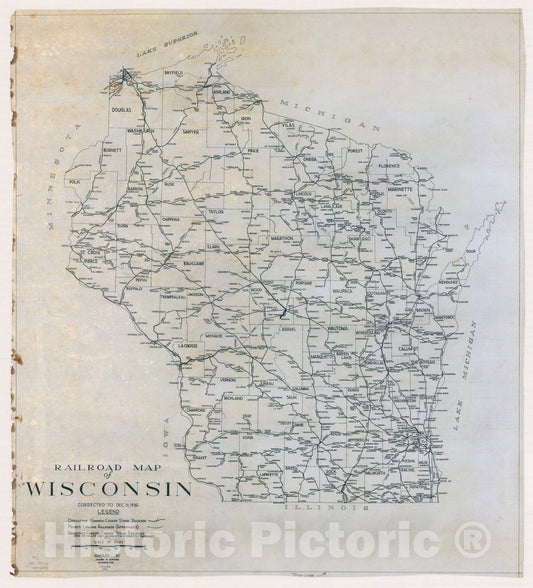 Map : Wisconsin 1936, Railroad map of Wisconsin , Antique Vintage Reproduction