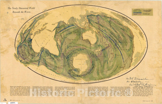 Map : World 1959, The newly discovered world beneath the waves , Antique Vintage Reproduction