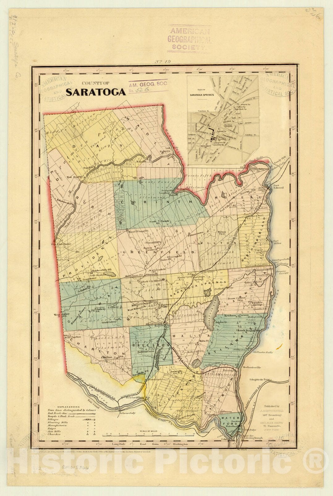 Map : Saratoga County, New York 1885, County of Saratoga, Antique Vintage Reproduction