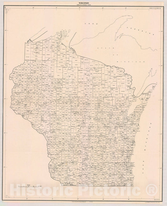 Map : Wisconsin 1941, Wisconsin minor civil divisions, towns , Antique Vintage Reproduction