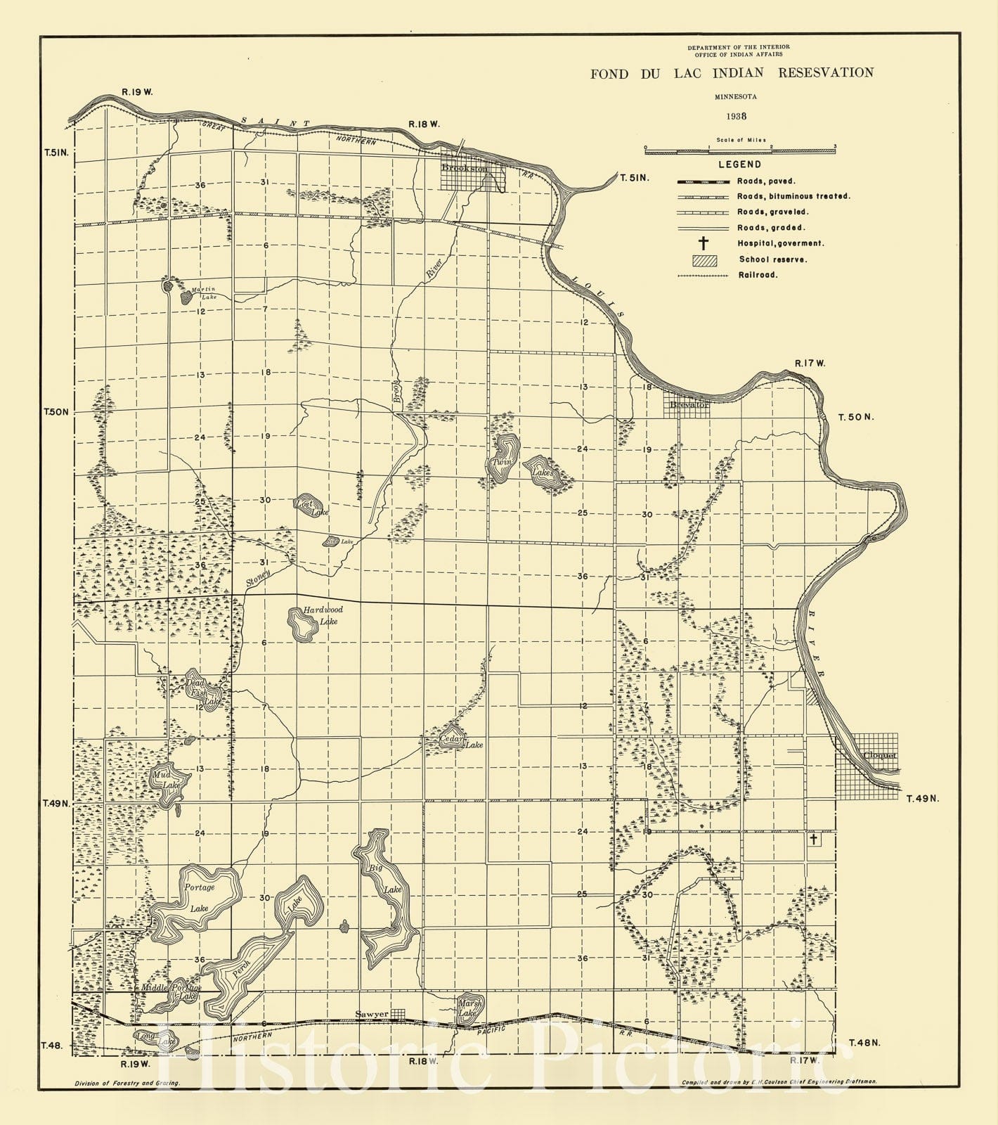 Map : Fond du Lac Indian Reservation, Minnesota 1938, Map of Fond du Lac Indian Reservation, Minnesota, 1938 , Antique Vintage Reproduction