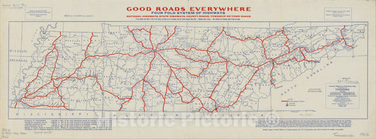 Map : Tennessee 1916, Antique Vintage Reproduction