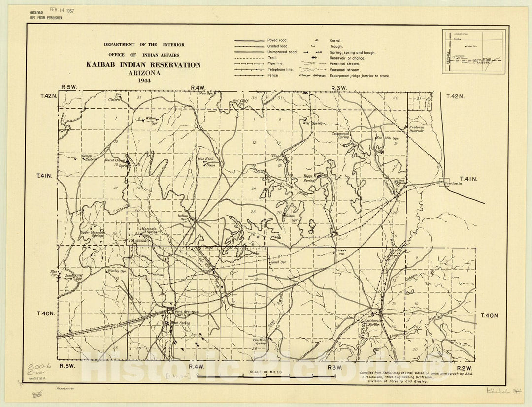 Map : Arizona 1942, Kaibab Indian Reservation, Arizona 1944 , Antique Vintage Reproduction