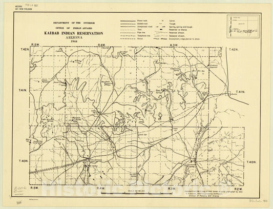 Map : Arizona 1942, Kaibab Indian Reservation, Arizona 1944 , Antique Vintage Reproduction