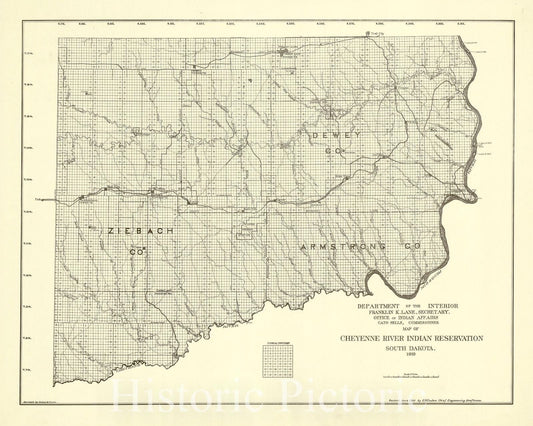 Map : Cheyenne River Indian Reservation, South Dakota 1933, Map of Cheyenne River Indian Reservation, South Dakota : 1919 , Antique Vintage Reproduction