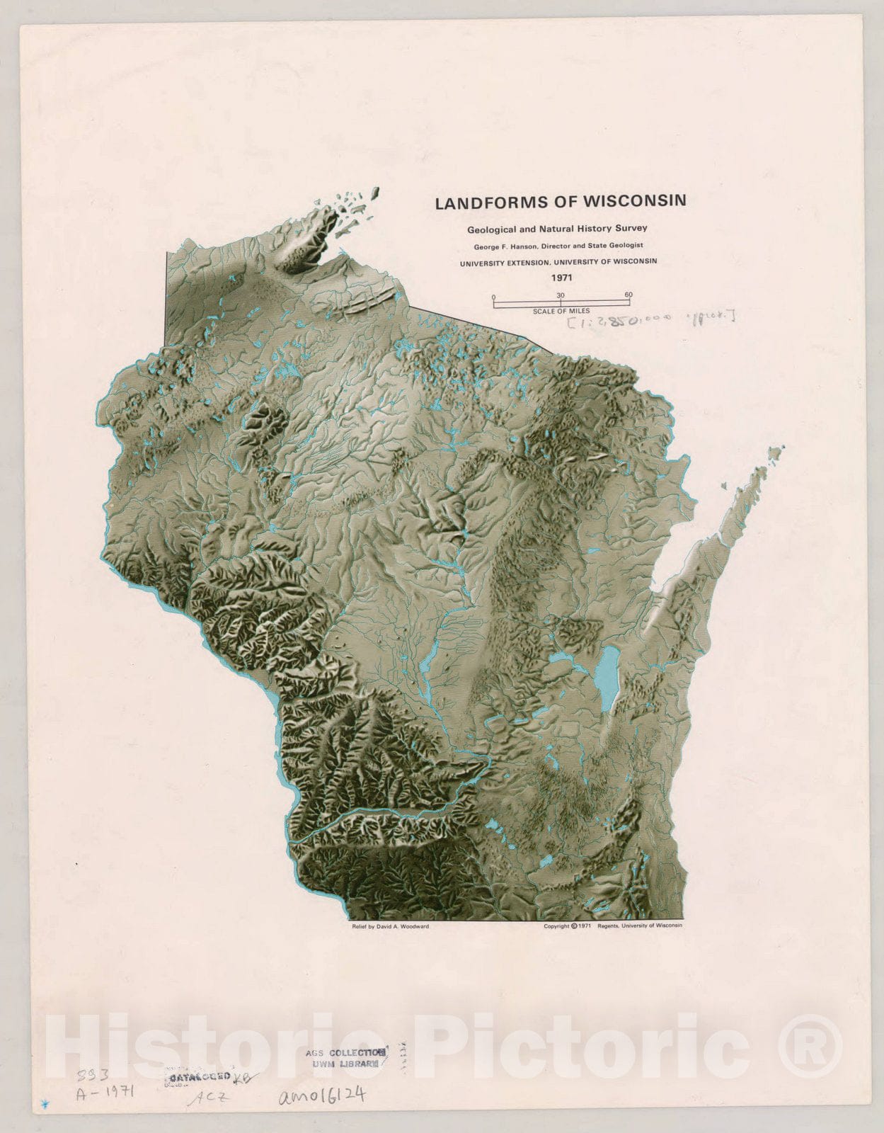 Map : Wisconsin 1971, Landforms of Wisconsin , Antique Vintage Reproduction