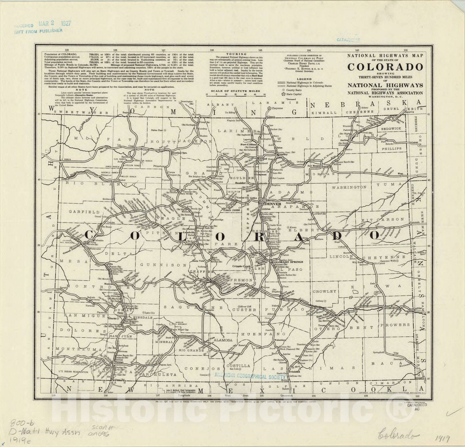 Map : Colorado 1919, National highways map of the state of Colorado : showing thirty-seven hundred miles of national highways , Antique Vintage Reproduction