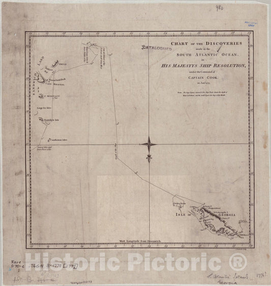 Historic Map : South Atlantic Ocean 1777, Chart of the discoveries made in the South Atlantic Ocean in His Majestys ship Resolution under the command of Captain Cook in Jany 1775