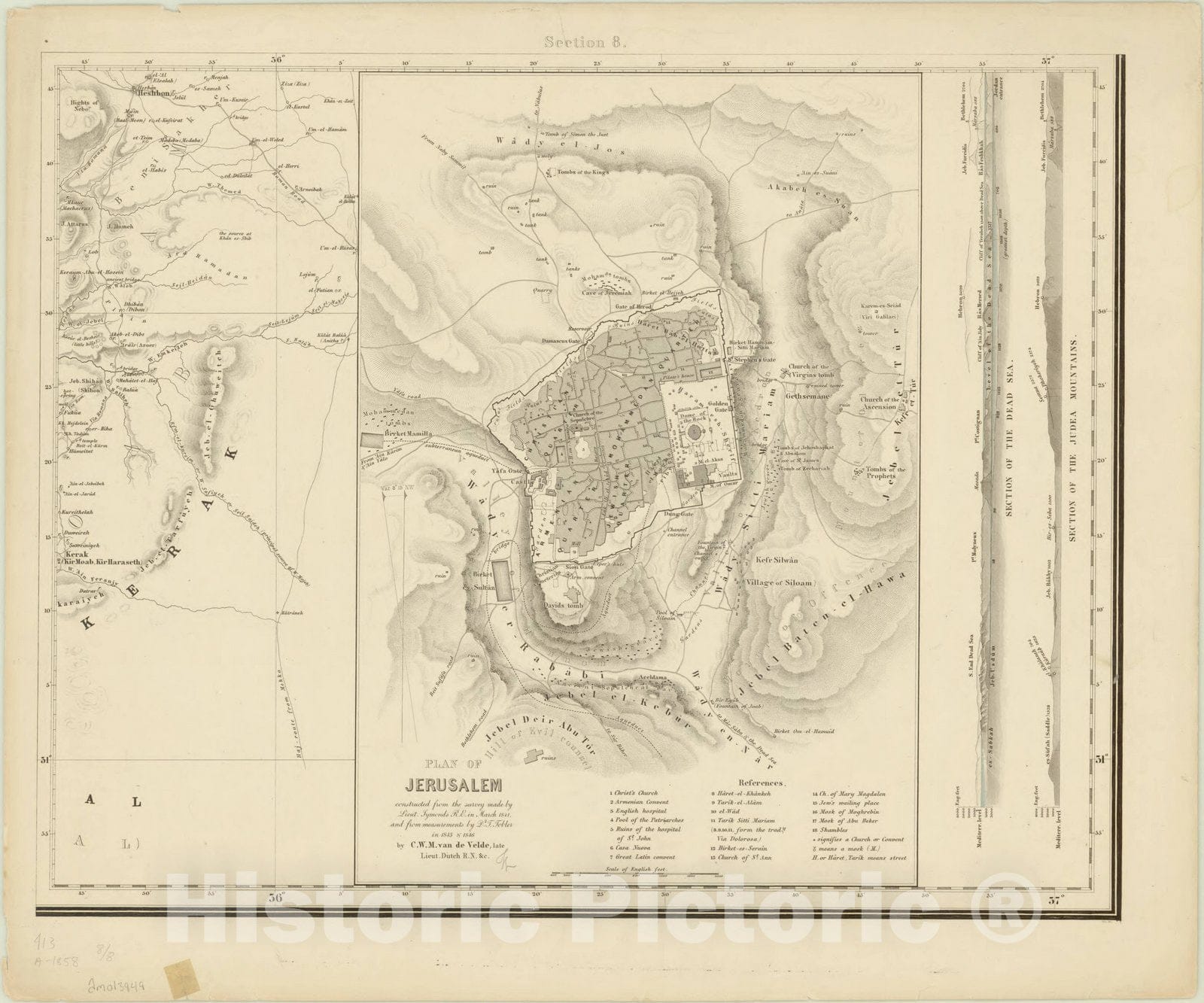 Map : Palestine 1865 6, Map of the Holy Land , Antique Vintage Reproduction
