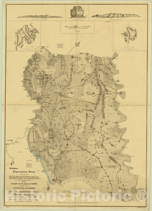 Map : Iraq 1862, Trigonometrical survey of a part of Mesopotamia from Hillah to the ruins of Niffer with the rivers Euphrates and Tigris , Antique Vintage Reproduction
