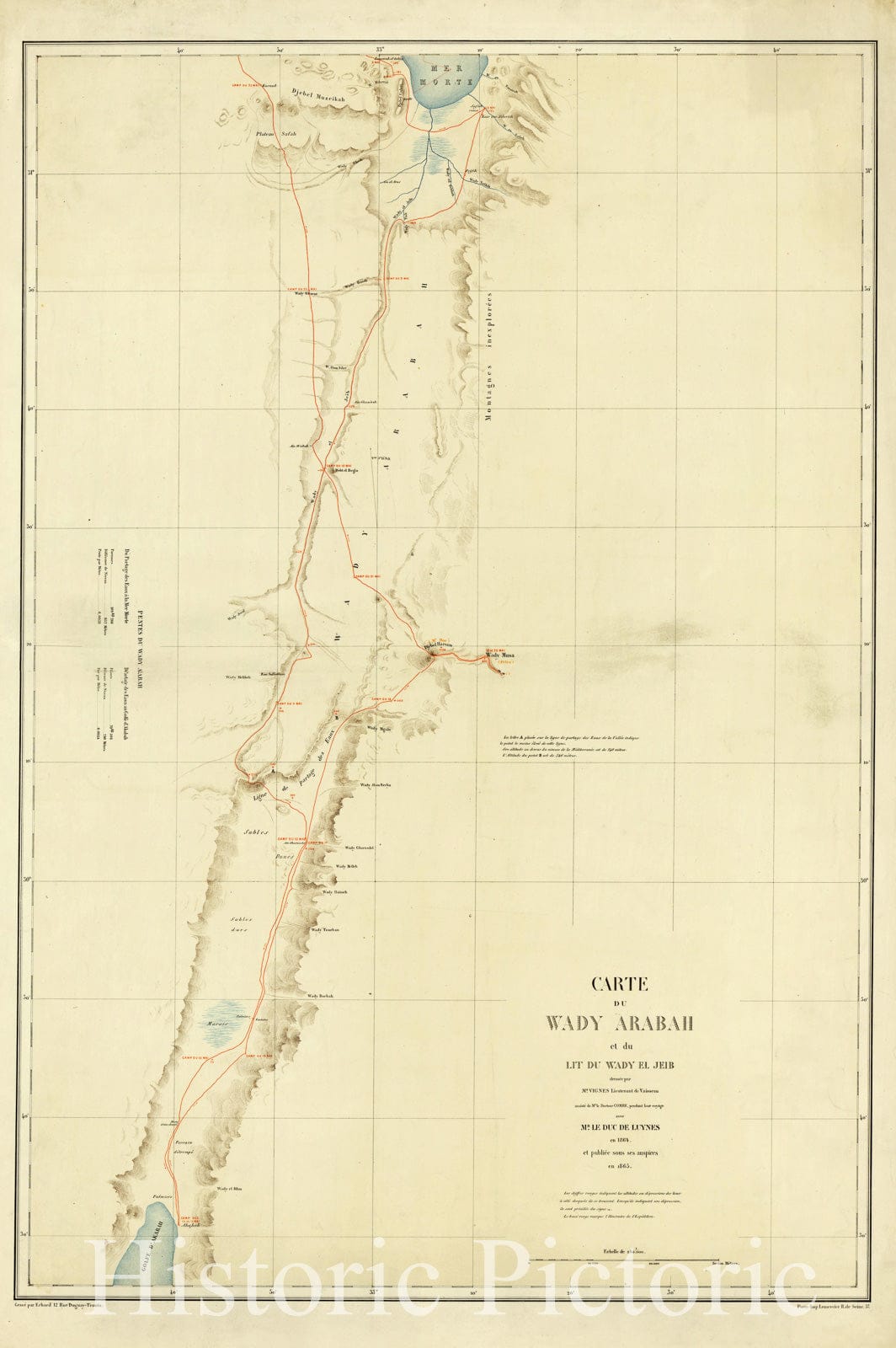 Map : Arabah Valley, Israel and Jordan 1865, Carte du Wady Arabah : et du Lit du Wady el Jeib , Antique Vintage Reproduction