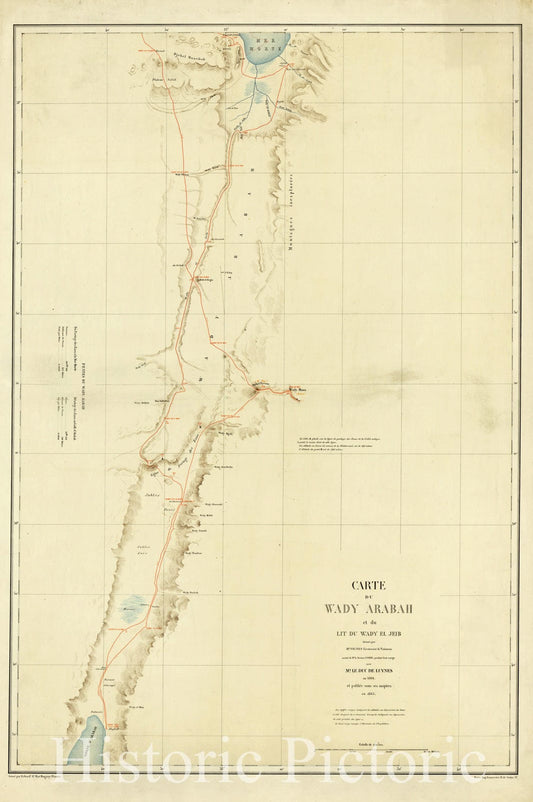 Map : Arabah Valley, Israel and Jordan 1865, Carte du Wady Arabah : et du Lit du Wady el Jeib , Antique Vintage Reproduction