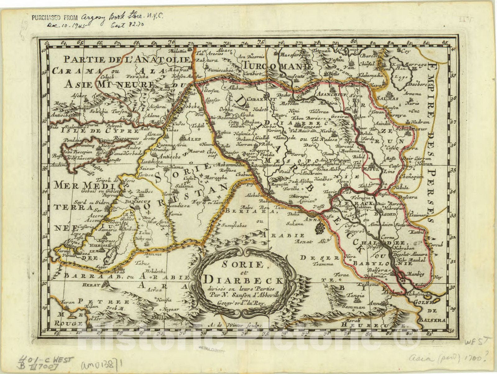 Map : Middle East between 1646-1662, Sorie, et Diarbeck divises en leurs parties , Antique Vintage Reproduction
