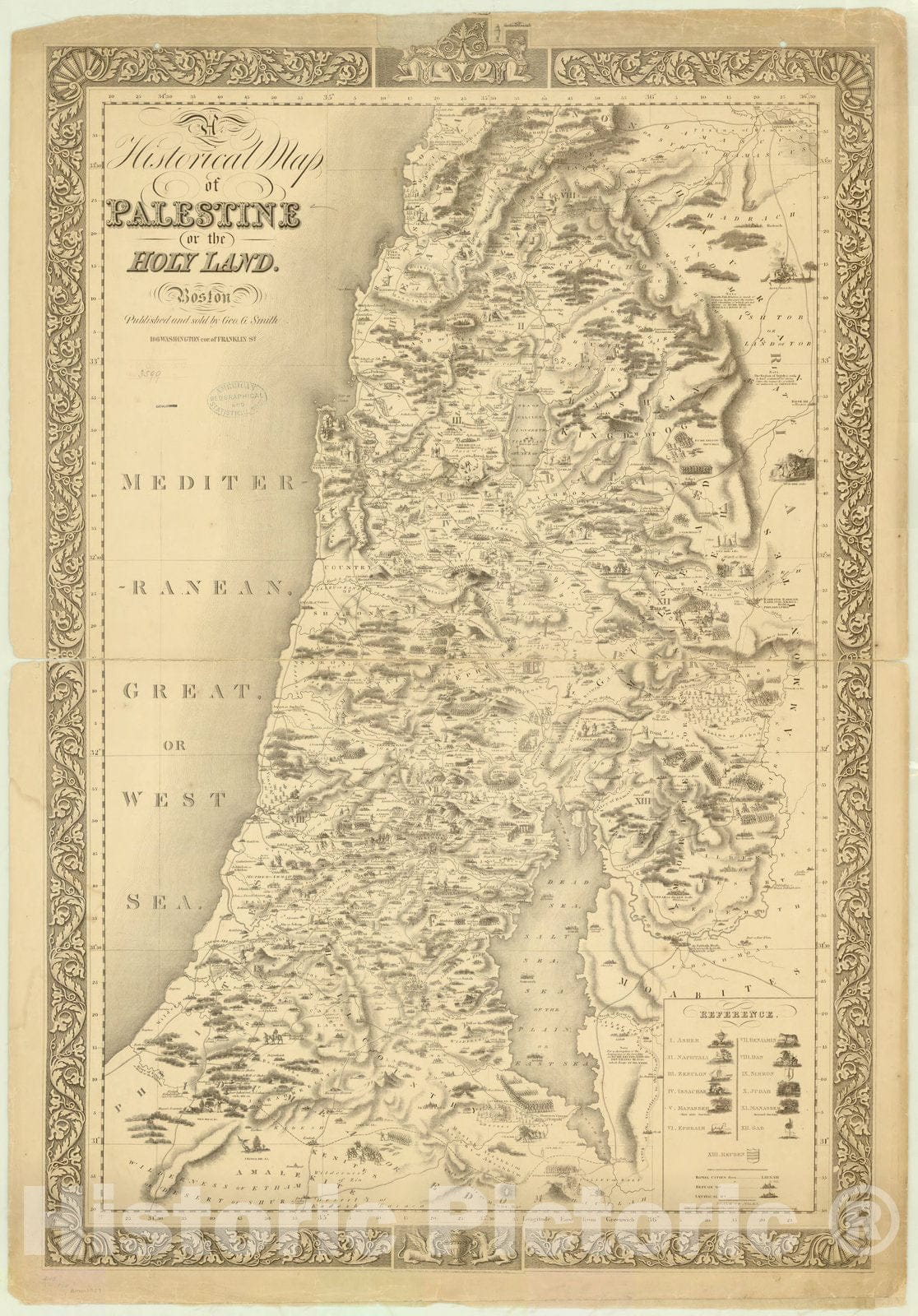 Map : Palestine 1828, Historical map of Palestine or the Holy Land , Antique Vintage Reproduction