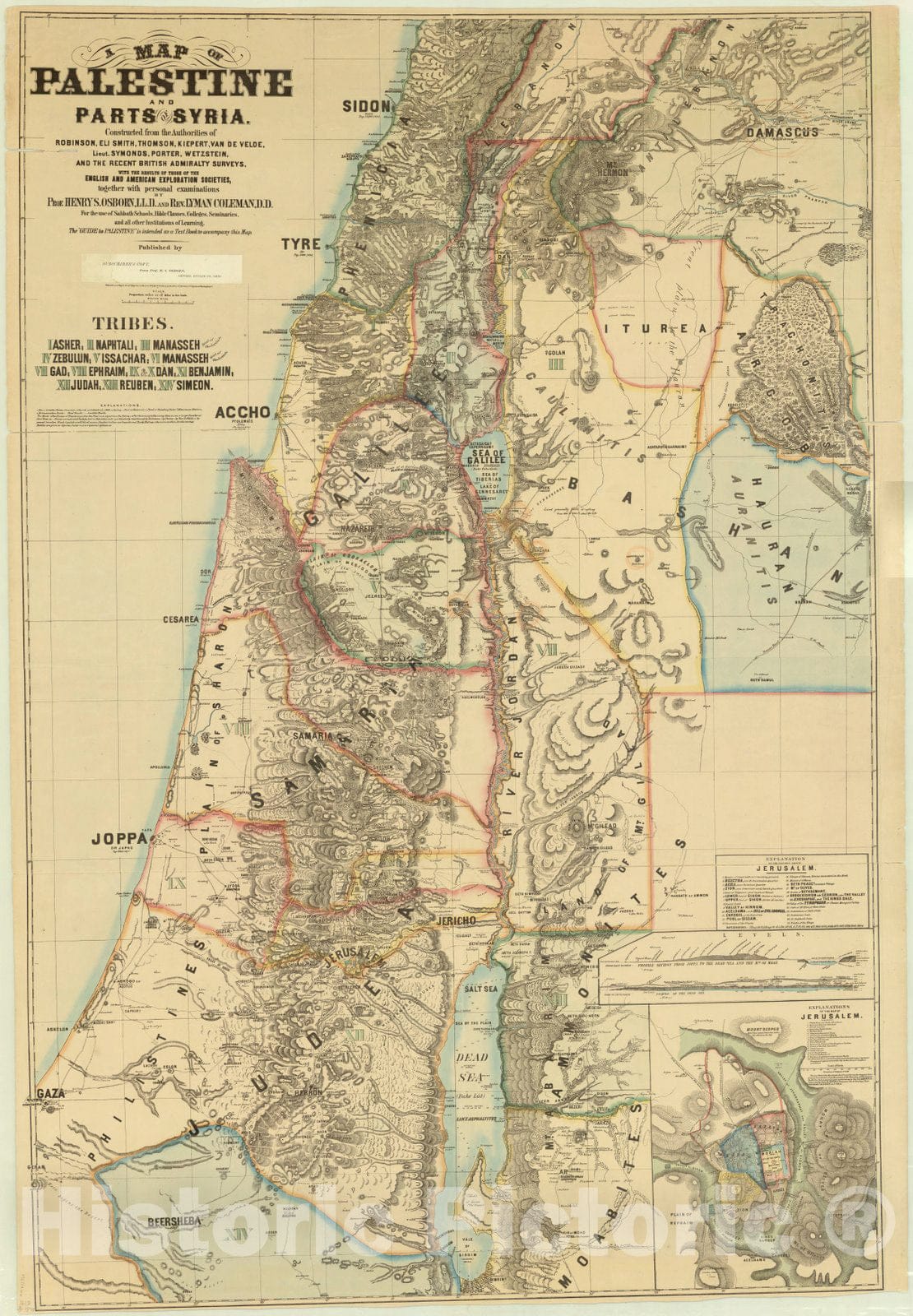 Map : Palestine 1875, A map of Palestine and parts of Syria , Antique Vintage Reproduction