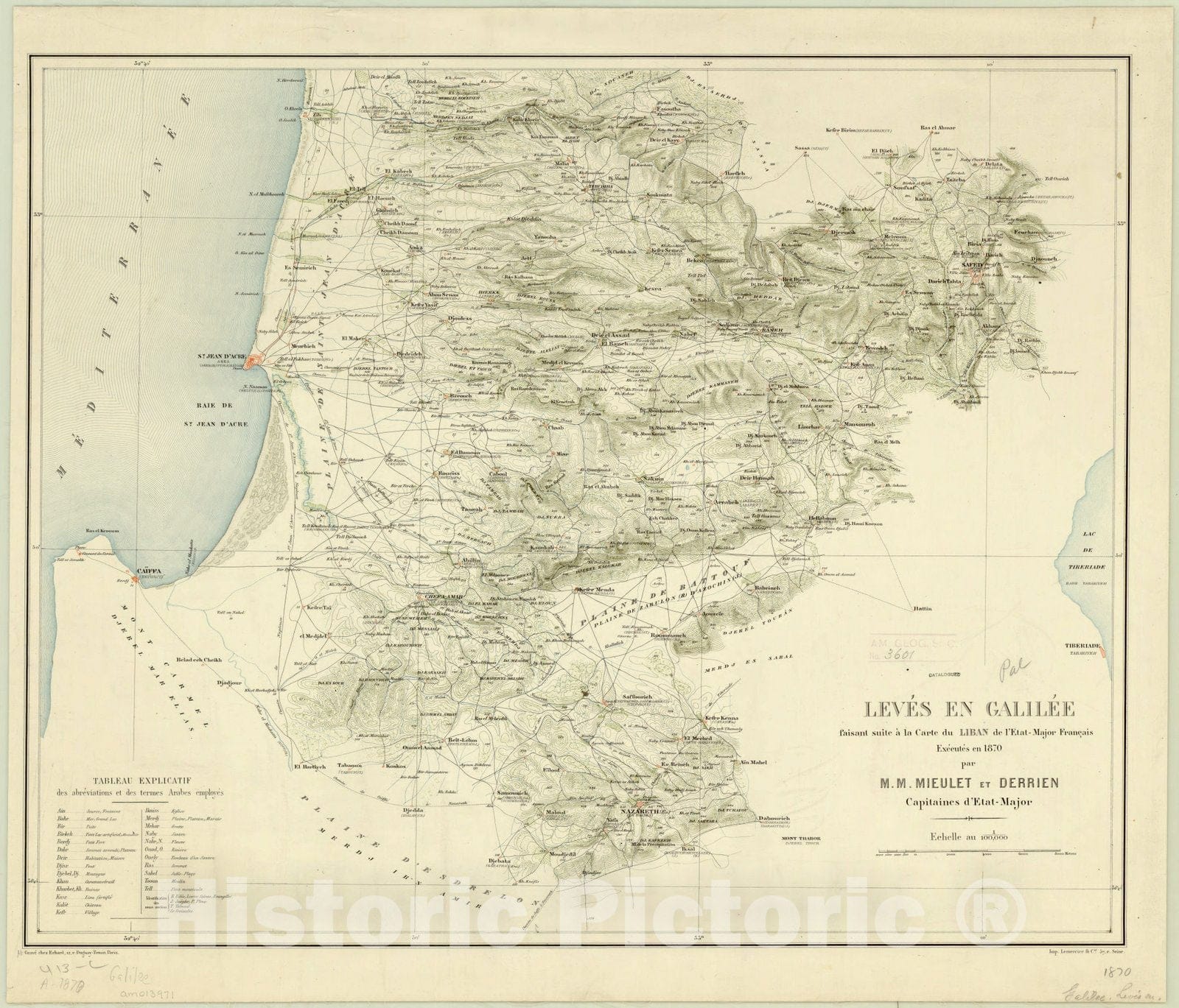 Map : Lebanon 1870, Leves en Galilee faisant suit a la Carte du Liban de l'Etat-Major Franc?ais : executes en 1870 , Antique Vintage Reproduction