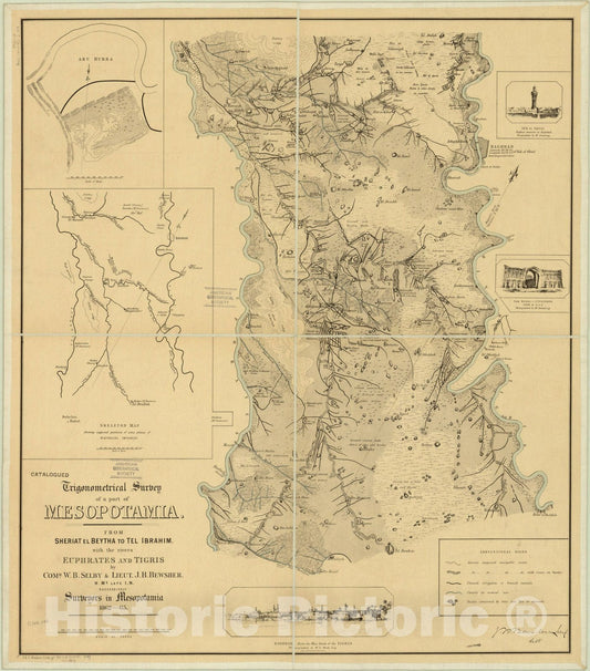 Historic Map : Iraq 1865, Trigonometrical survey of a part of Mesopotamia. : From Sheriat el Beytha to Tel Ibrahim with the rivers Euphrates and Tigris , Antique Vintage Reproduction