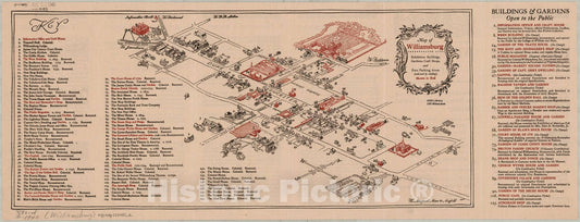 Map : Williamsburg, Virginia 1722 1940, Map of Williamsburg, incorporated 1722. Panel title: Williamsburg, Virginia, Antique Vintage Reproduction
