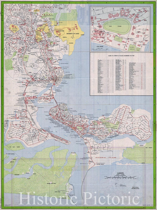 Map : Lagos, Nigeria 1966, Lagos. Panel title: Nation's capital; a street guide to Lagos, Antique Vintage Reproduction