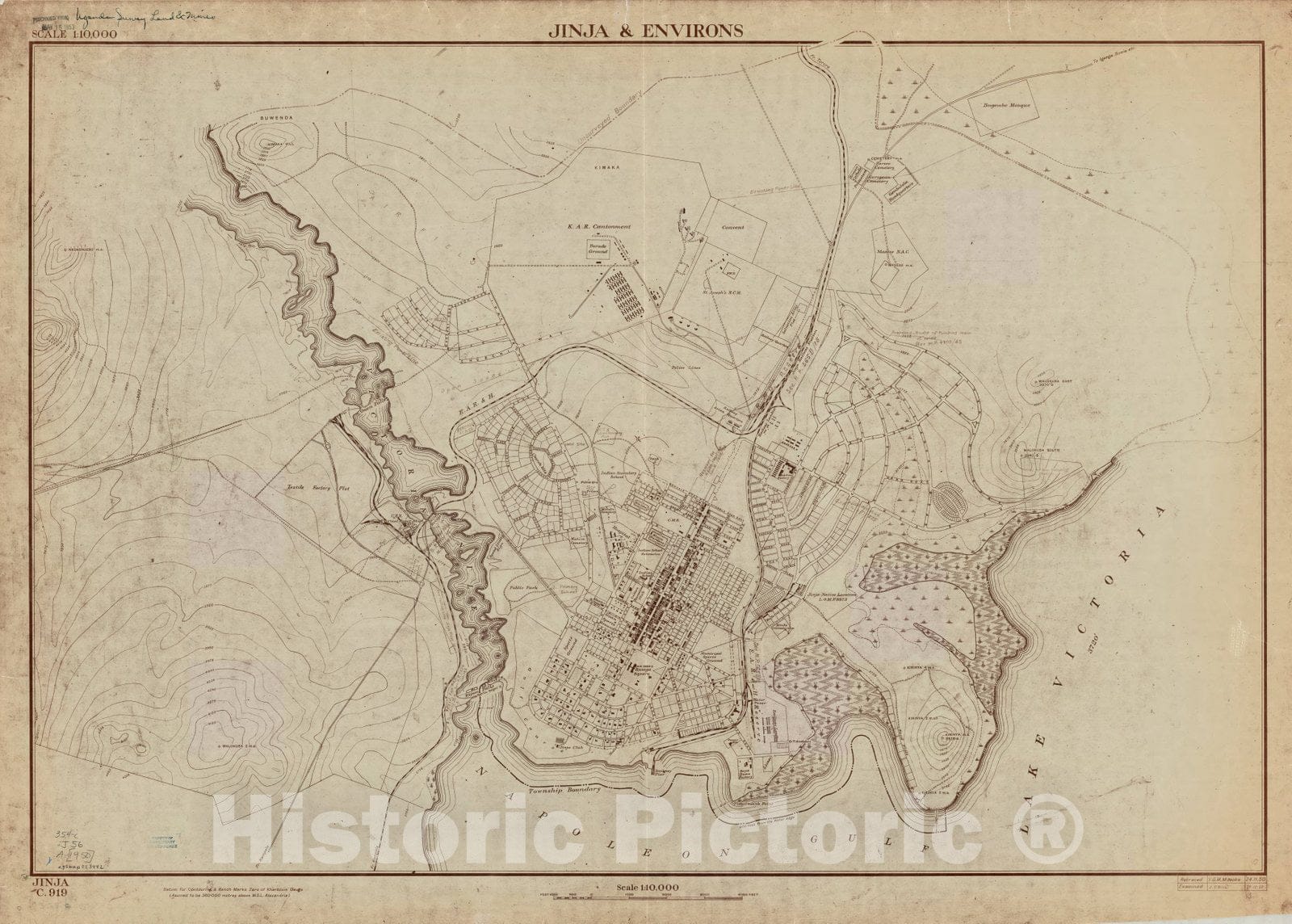 Map : Jinja, Uganda 1950, Jinja & environs, Antique Vintage Reproduction