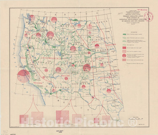 Historic Map : United States, western 1941 1, Western United States, present irrigated areas with extent of potential development indicated by regions and sub-regions