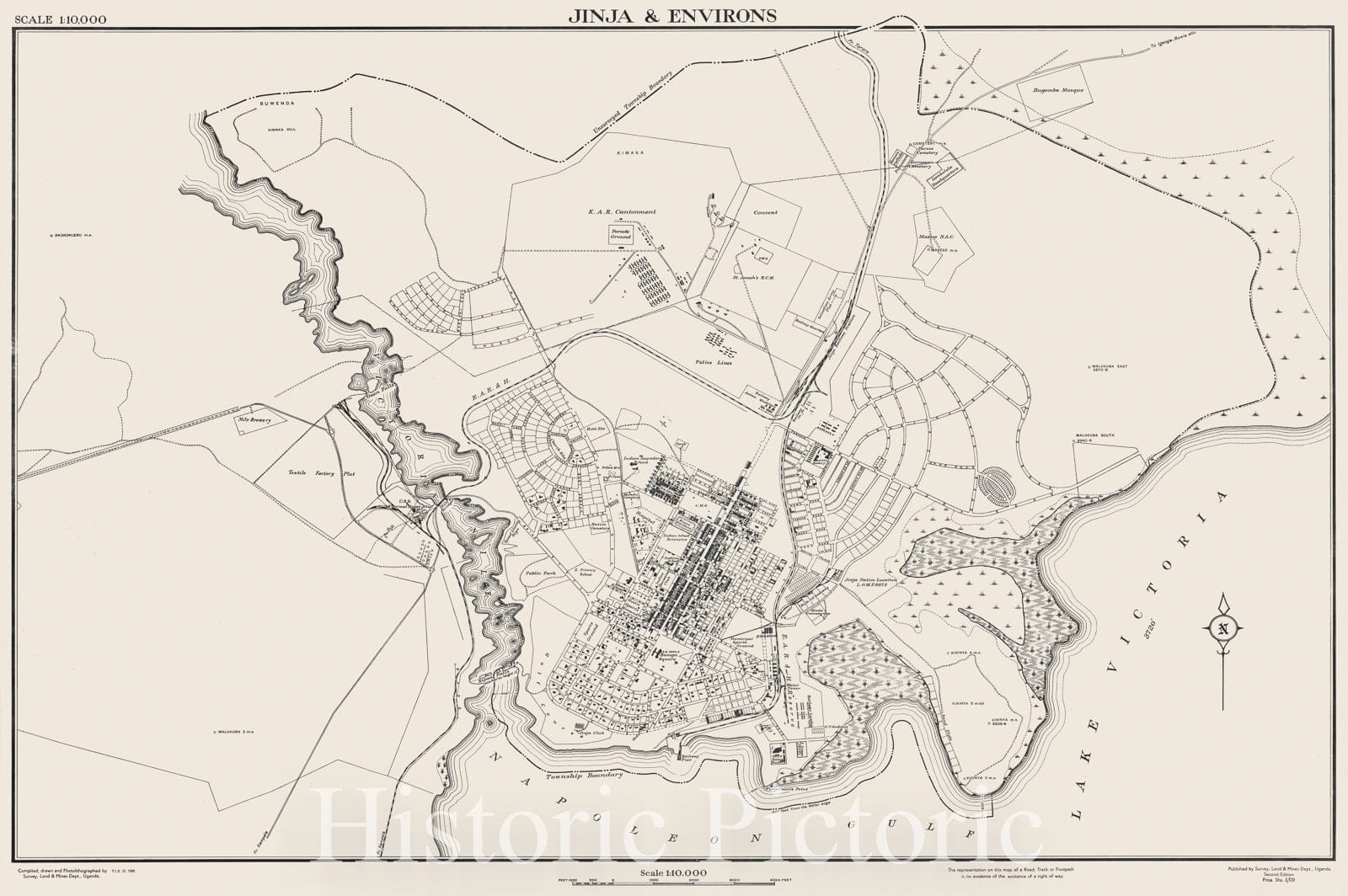 Map : Jinja, Uganda 1951, Jinja & environs, Antique Vintage Reproduction