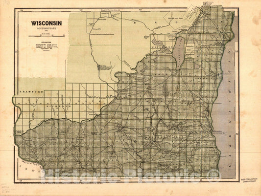 Map : Wisconsin 1844, southern part, Wisconsin : southern part, Antique Vintage Reproduction