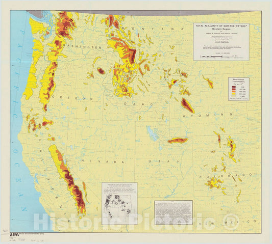 Map : United States, western 1986, Total alkalinity of surface waters : Western Region , Antique Vintage Reproduction