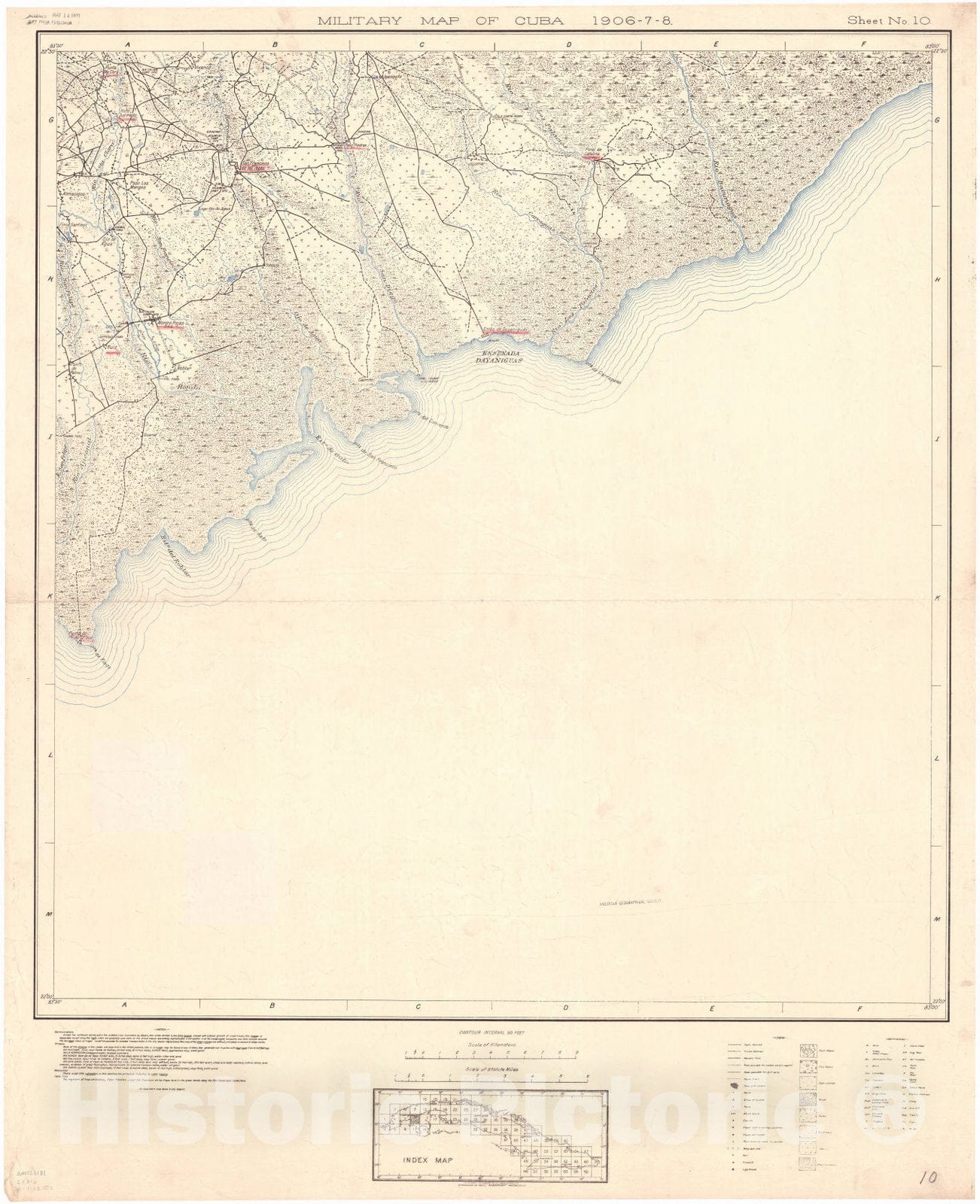 Map : Cuba 1906 5, Military map of Cuba , Antique Vintage Reproduction