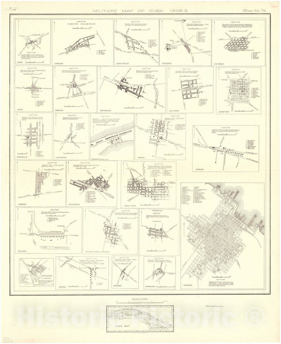 Map : Cuba 1906 9, Military map of Cuba , Antique Vintage Reproduction