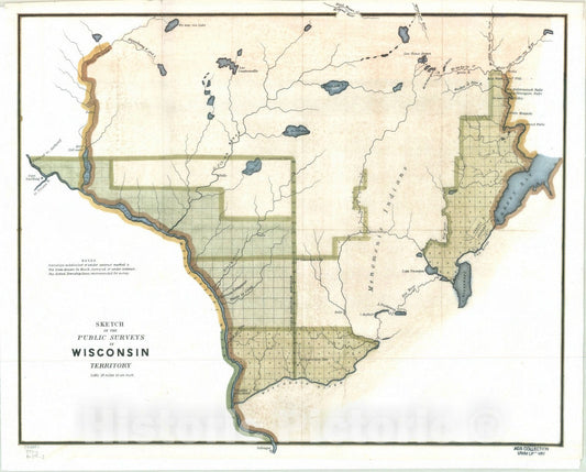 Map : Wisconsin 1850 2, Sketch of the public surveys in Wisconsin Territory, Antique Vintage Reproduction