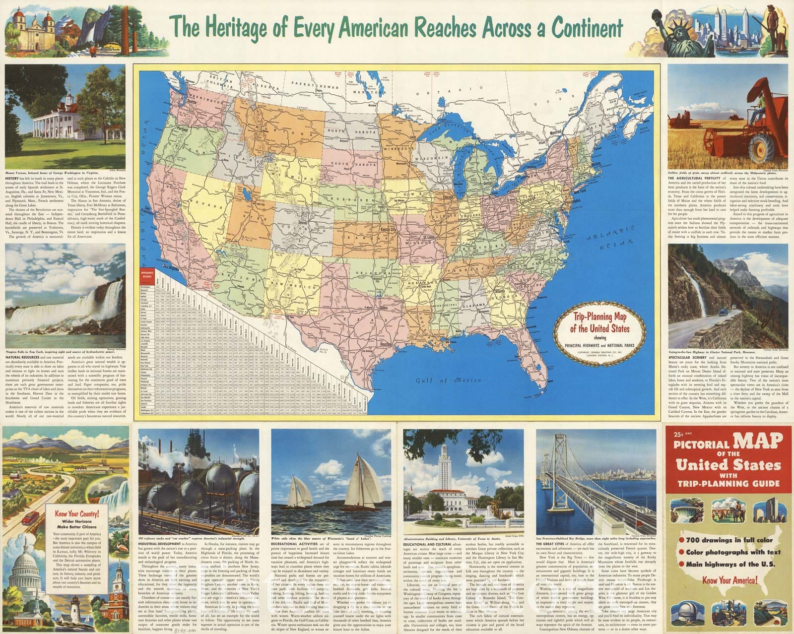 Map : United States 1950 5, Antique Vintage Reproduction