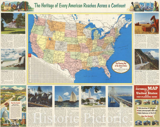 Map : United States 1950 5, Antique Vintage Reproduction