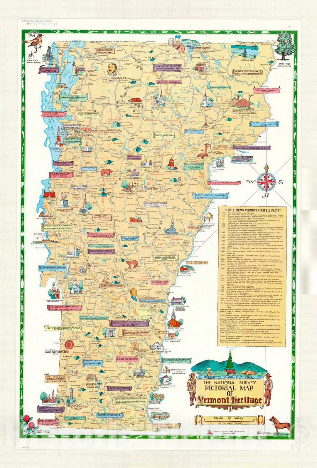 Map : Vermont 1969, The National Survey pictorial map of Vermont heritage, Antique Vintage Reproduction