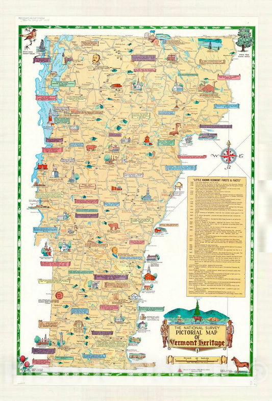 Map : Vermont 1969, The National Survey pictorial map of Vermont heritage, Antique Vintage Reproduction