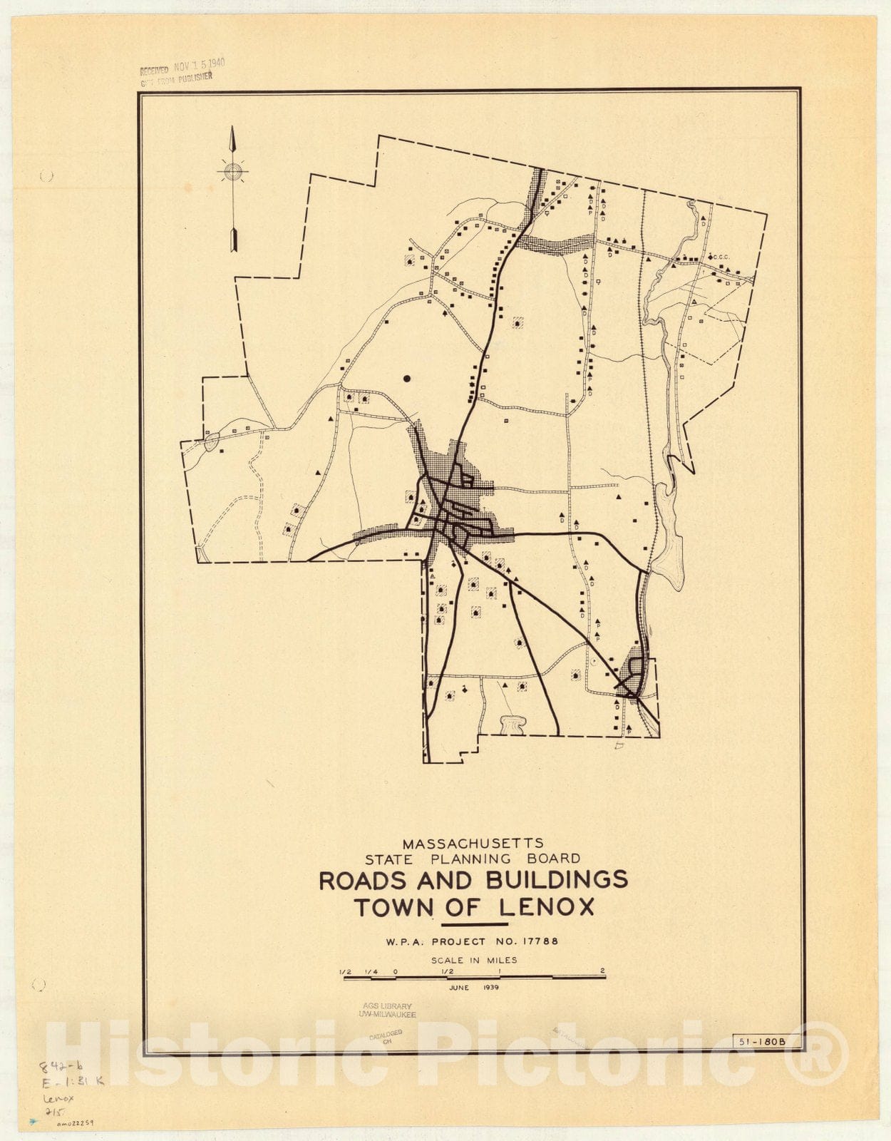 Map : Lenox, Massachusetts 1939 1, Town of Lenox , Antique Vintage Reproduction