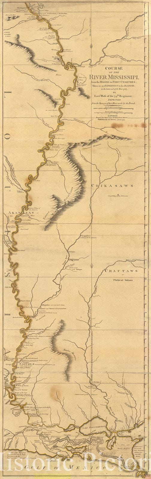 Historic Map : Mississippi River 1775, Course of the river Mississippi from the Balise to Fort Chartres : taken on an expedition to the Illinois, in the latter end of the year 1765