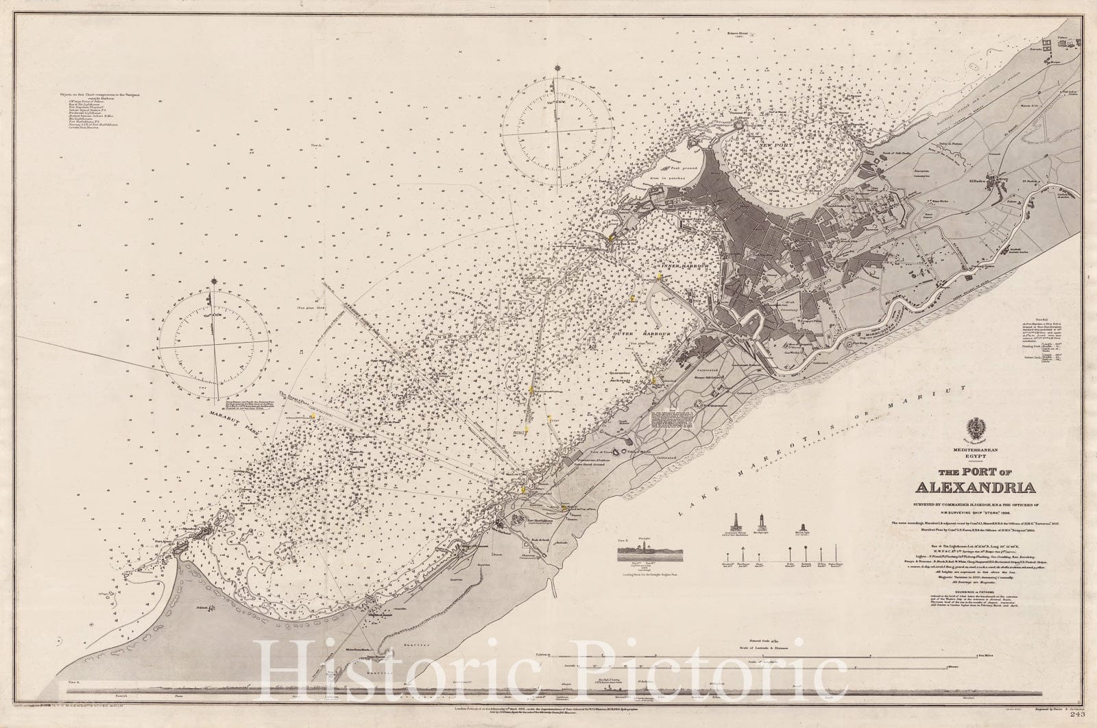Map : Alexandria, Egypt 1908, Mediterranean Egypt, the Port of Alexandria , Antique Vintage Reproduction