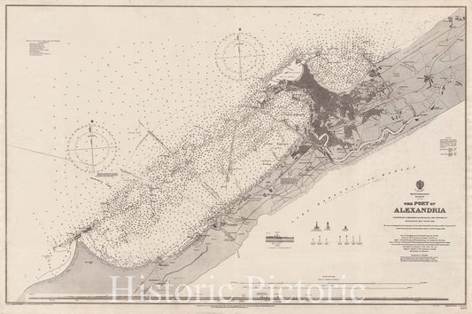 Map : Alexandria, Egypt 1908, Mediterranean Egypt, the Port of Alexandria , Antique Vintage Reproduction