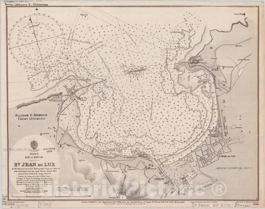 Map : Bay of Biscay, France 1898, France, Bay of Biscay, St. Jean de Luz , Antique Vintage Reproduction