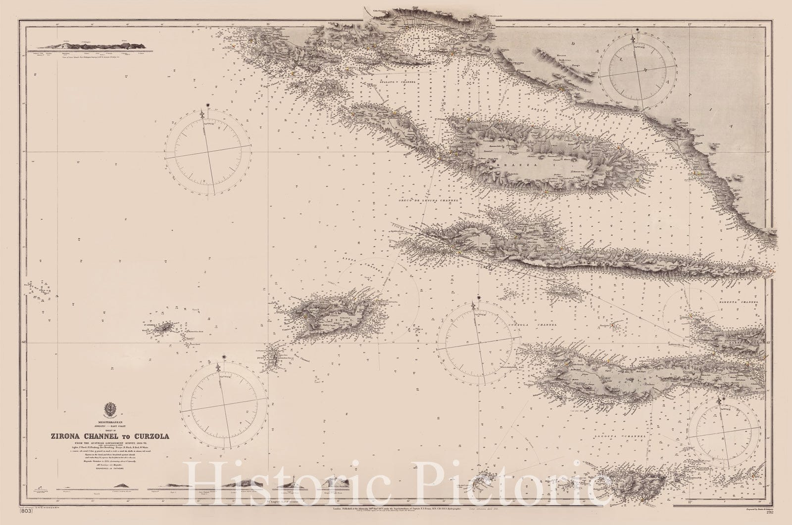 Map : Adriatic Sea, east coast 1901, Mediterranean, Adriatic, east coast, sheet IV, Zirona Channel to Curzola, Antique Vintage Reproduction