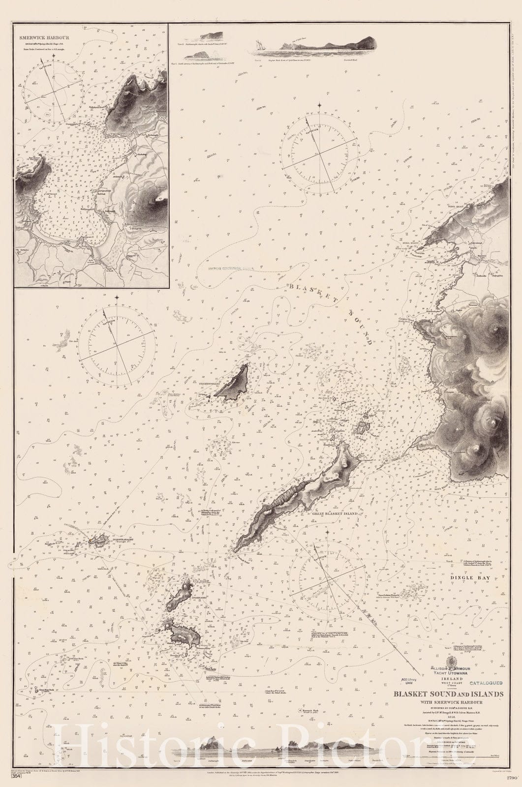 Map : Ireland, west coast 1883, Ireland, west coast, Co. Kerry, Blasket Sound and Islands, with Smerwick Harbour , Antique Vintage Reproduction