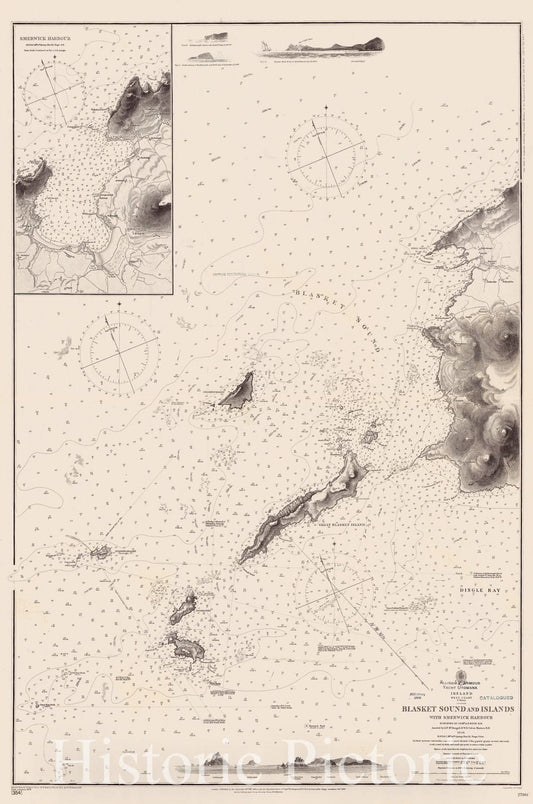Map : Ireland, west coast 1883, Ireland, west coast, Co. Kerry, Blasket Sound and Islands, with Smerwick Harbour , Antique Vintage Reproduction