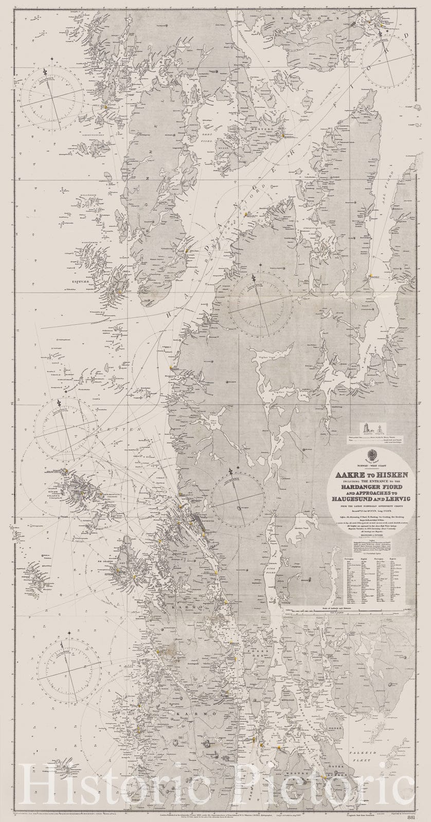 Map : Norway, west coast 1909, Norway, west coast, Aakre to Hisken, including the entrance to the Hardanger Fiord and approaches to Haugesund and Lervig