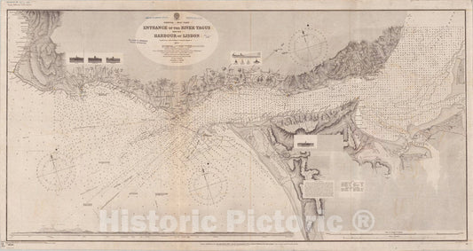 Map : Portugal, west coast 1898, Portugal, west coast, entrance of the River Tagus with the Harbour of Lisbon , Antique Vintage Reproduction