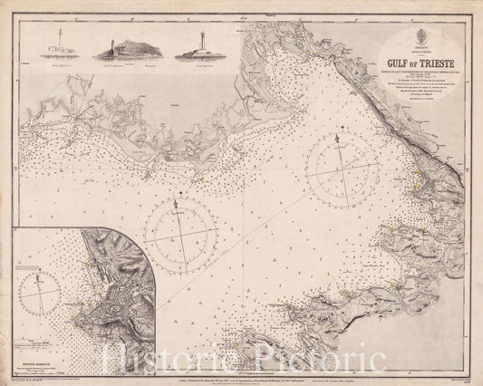 Map : Trieste, Gulf of, Italy 1900, Adriatic, Gulf of Venice, Gulf of Trieste , Antique Vintage Reproduction