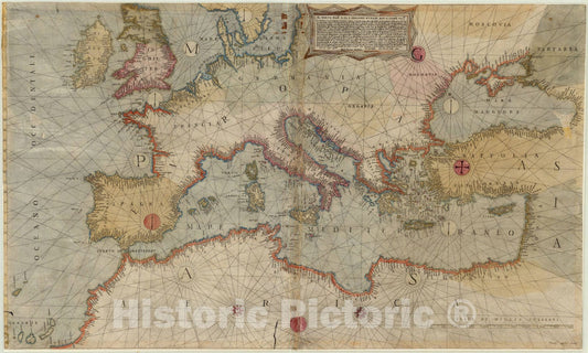Map : Mediterranean Sea Region 1569, Al molto magco. ... o la carta del navigare ... , Antique Vintage Reproduction