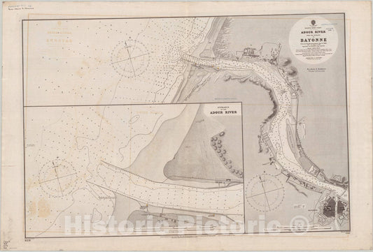 Map : France, west coast 1901, France, west coast, Adour River, from the entrance to Bayonne , Antique Vintage Reproduction